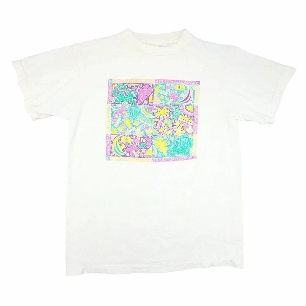 Vintage Hawaii T Shirt Mens Size Medium White Art Tee Palm Trees Travel
